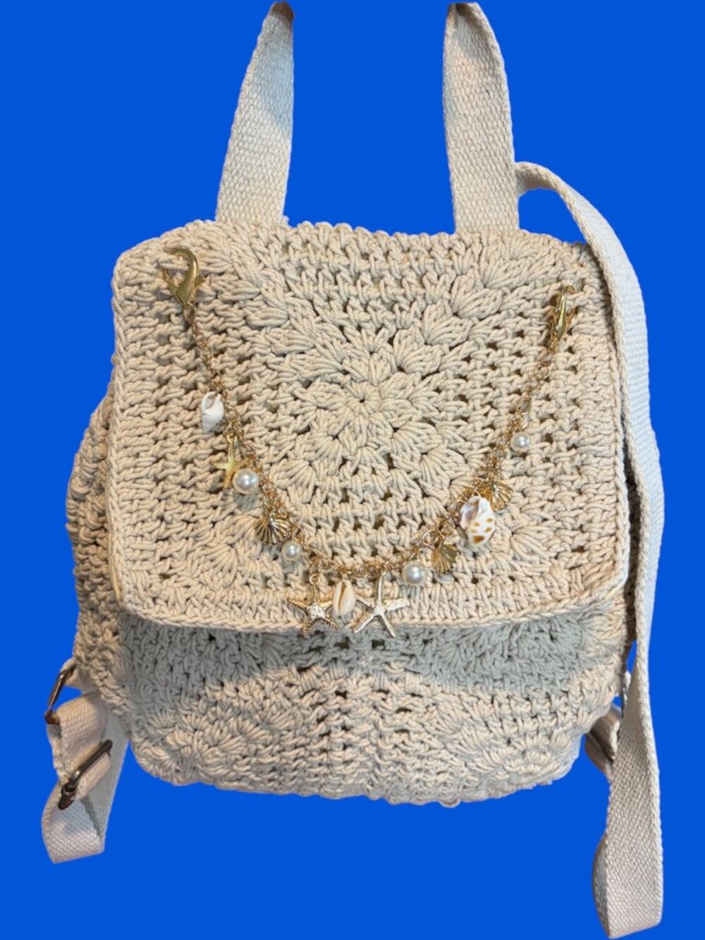 CROCHET BACKPACK  WITH BEACHY BAG CHARM
